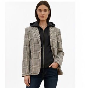 Tommy Hilfiger Plaid Blazer in Beige, Black and White